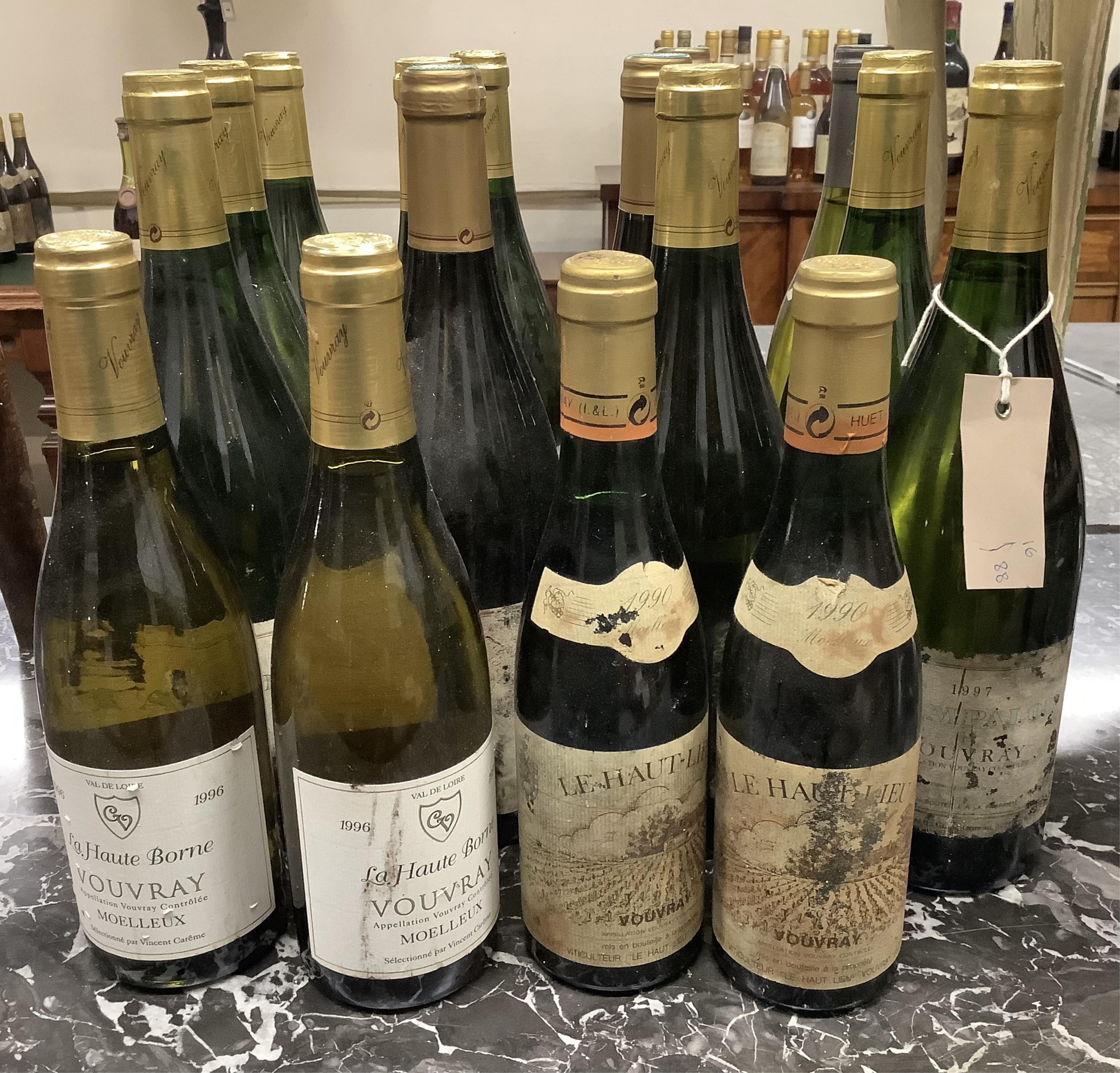 Sixteen bottles of Vouvray, assorted makers and ages. Condition - fair, from a local private cellar